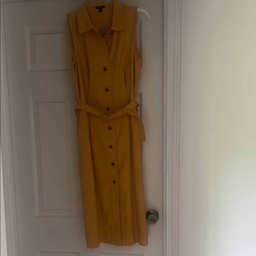 Ann Taylor Tan Midi Dress Long Sleeve Notched Collar